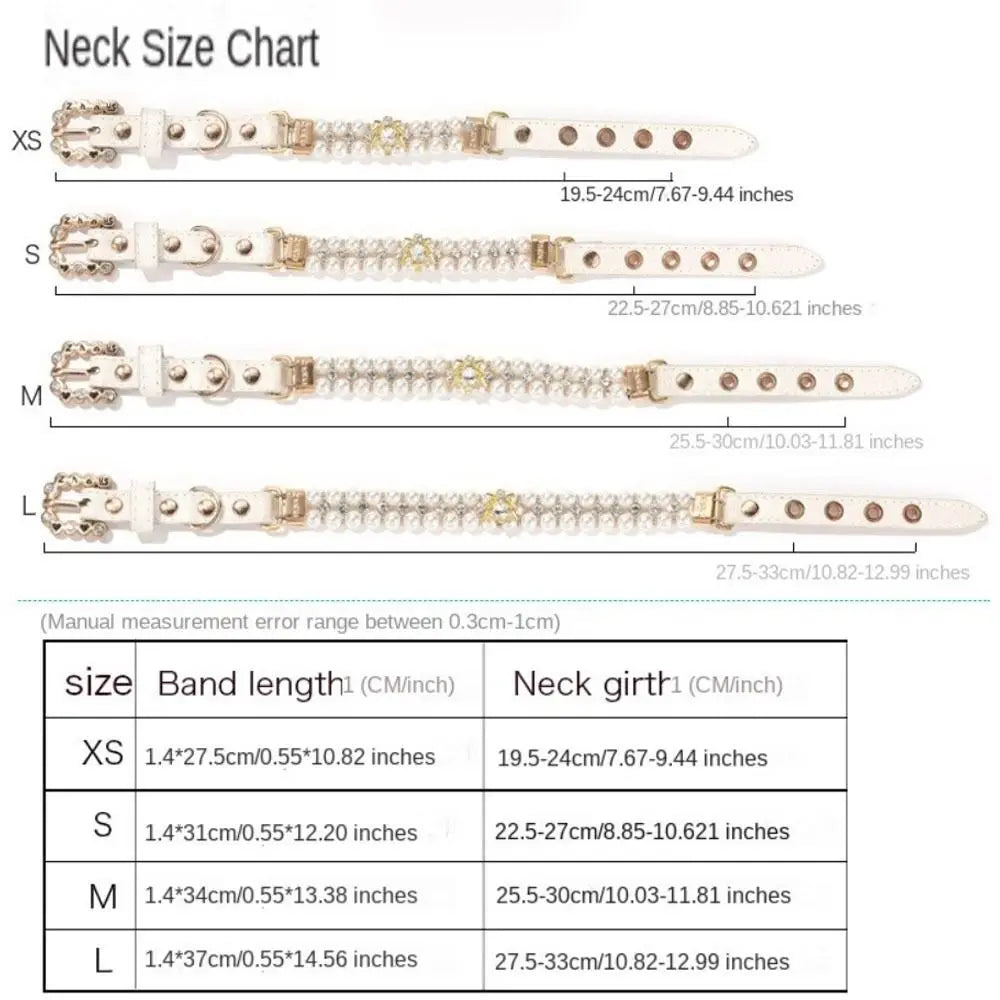 Adjustable Dog Cat Pearl Collars Rhinestone PU Cat Necklace Luxury Jewelry Artificial Pearls Neck Strap for Small Dogs Pet Gift