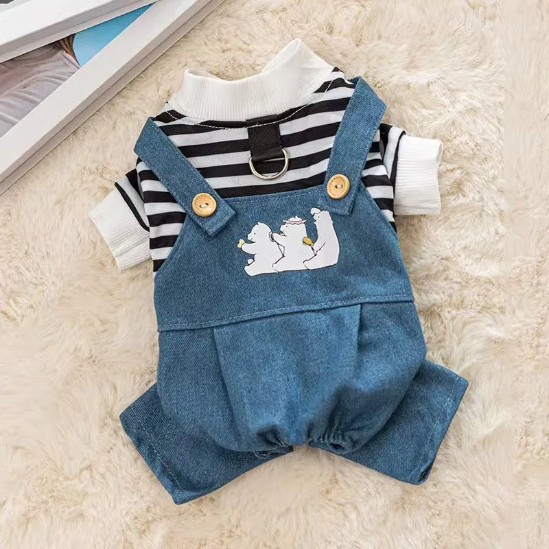 Striped Dog Jumpsuit Pet Clothing Puppy and Kitten Sweatshirt Chihuahua Costume French Bulldog Romper Luxury Dog Clothes New