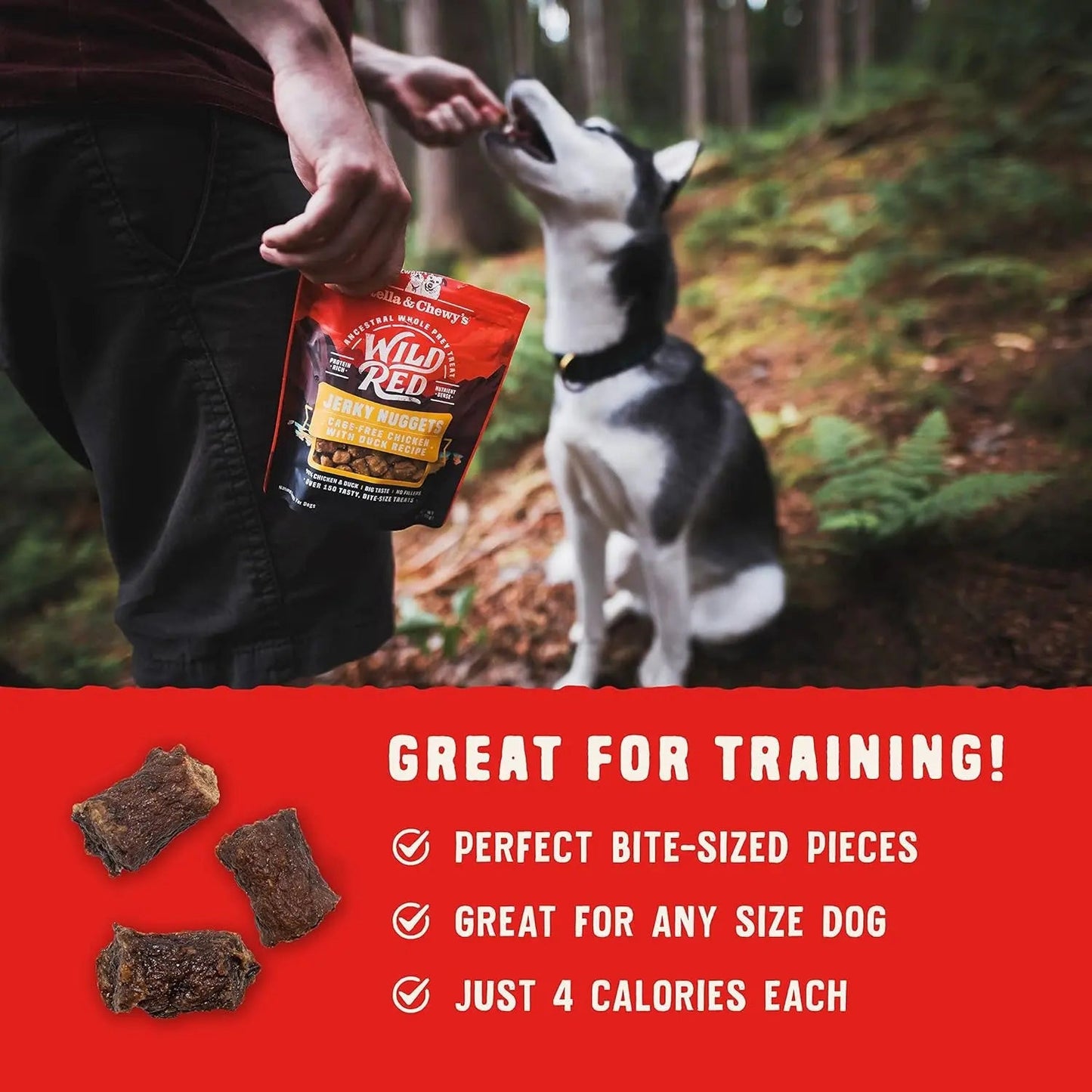 Wild Red Jerky Nuggets - 90% Protein-Rich Chicken & Duck Dog Treats - Grain-Free Training Rewards for All Breeds - Made in USA - 6 Oz Bag