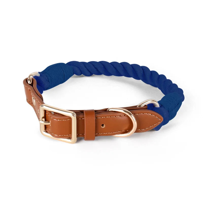 Fashion Luxury Hand Knit Cotton Dog Collar Leash Set Strong Puppy Alloy Buckle Leash and Pet Collar Set Pet Accessories