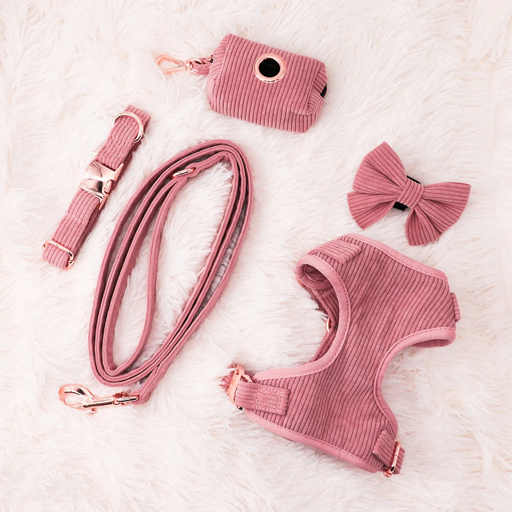 Hot Selling Premium Corduroy Fabric Dog Harness Set,Luxury Comfortable Corduroy Pet Harness Vest for Dogs