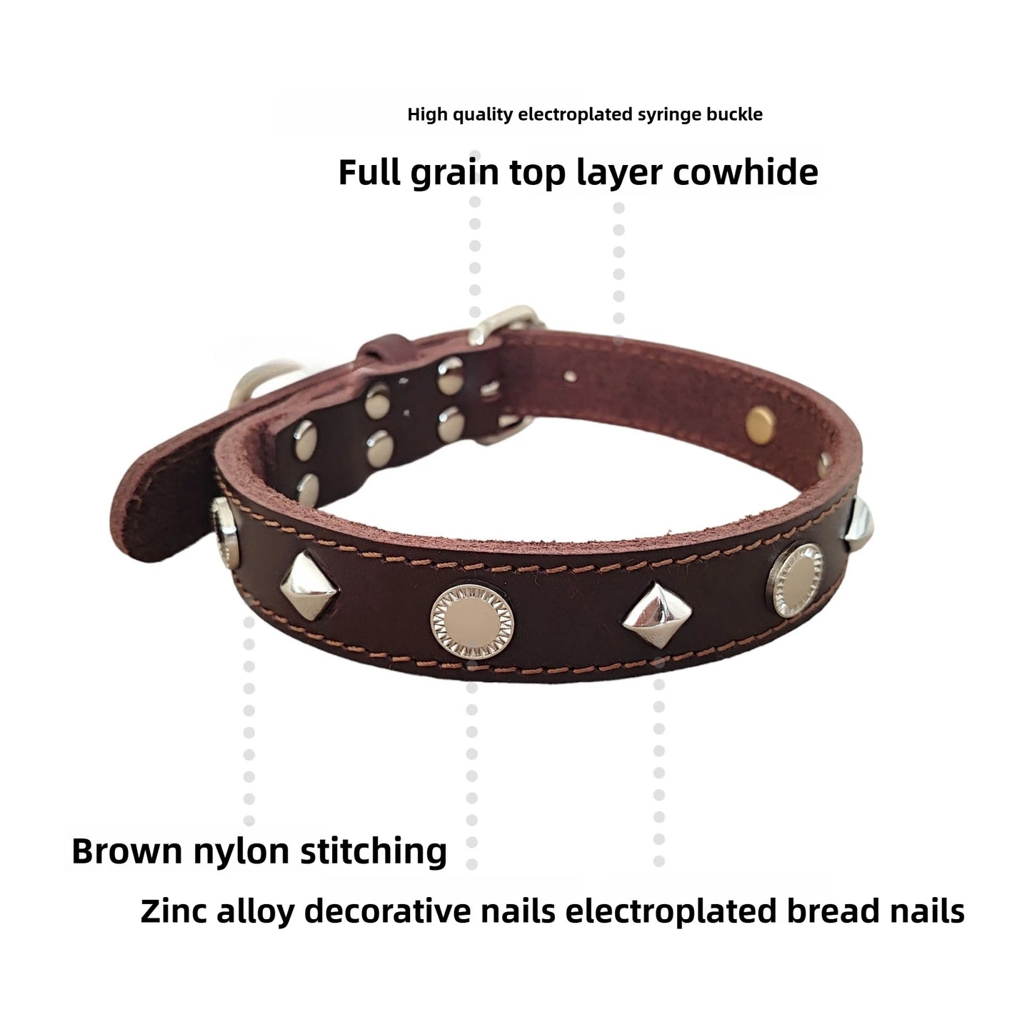 Handmade luxury leather dog collars with rivets for pets,  soft and comfortable top layer of cowhideall types of dogs