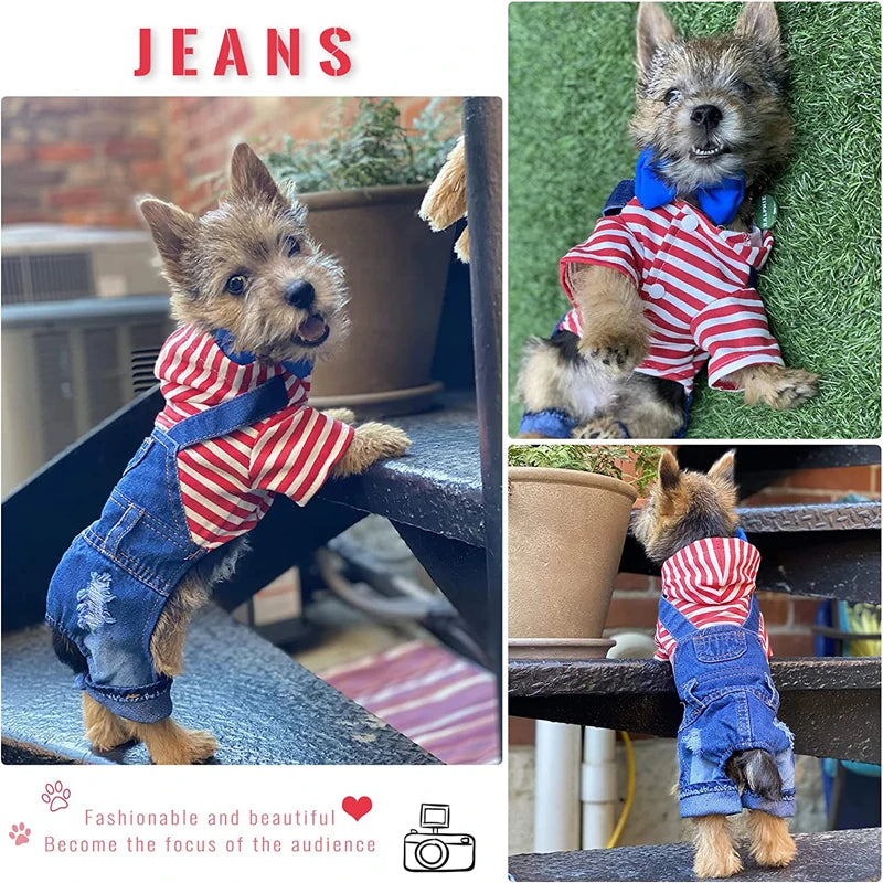Dog Denim Overalls Puppy Jean Small Dog Costumes Pet Jean Jumpsuit Shirts Pants One-piece Outfits for Small medium Dogs