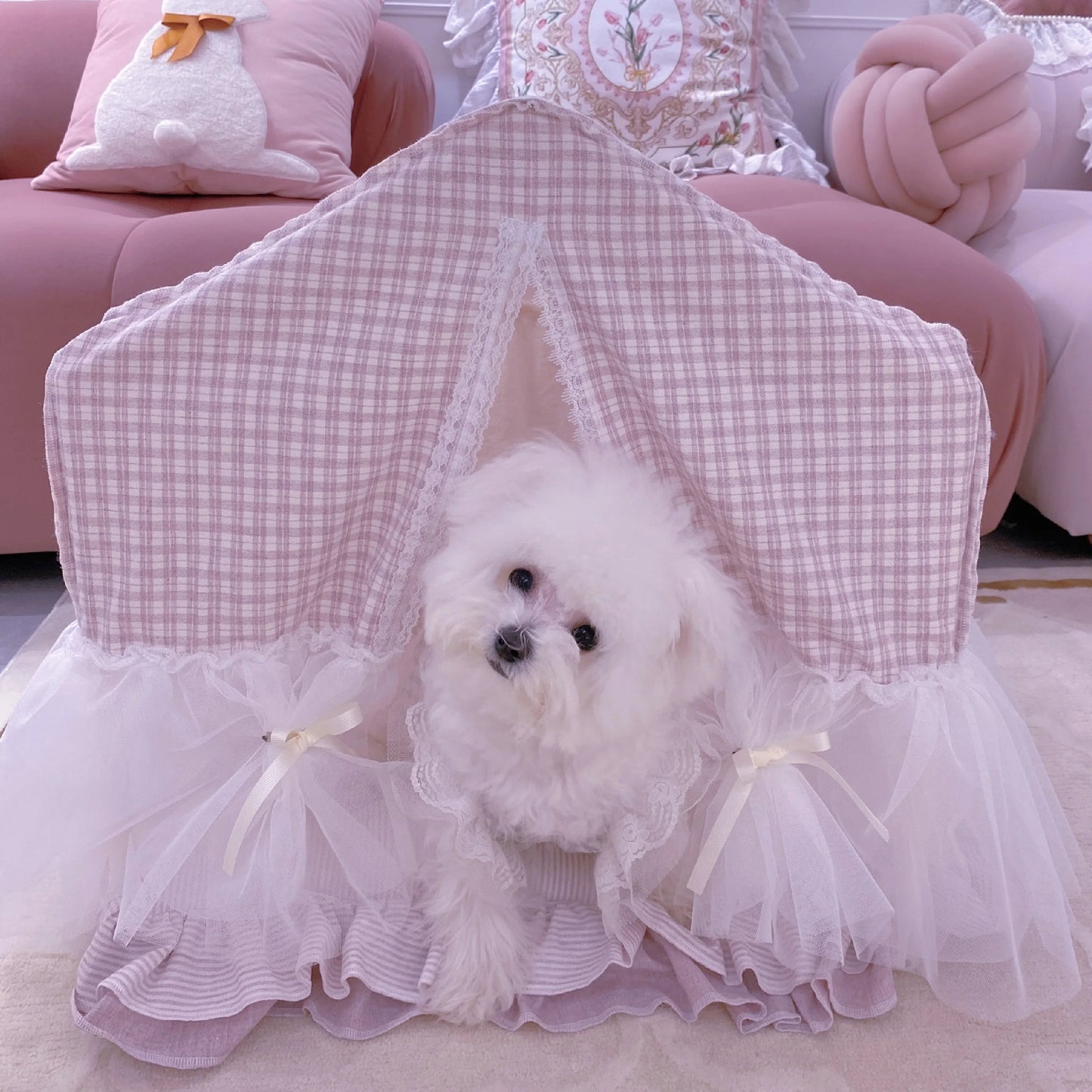 Pet Luxury Deluxe Kit Set House Nest Cradle Bed Stairs Ladder for Small Medium Dogs Cats, Cozy Cushion Puppy Kitten Accessories