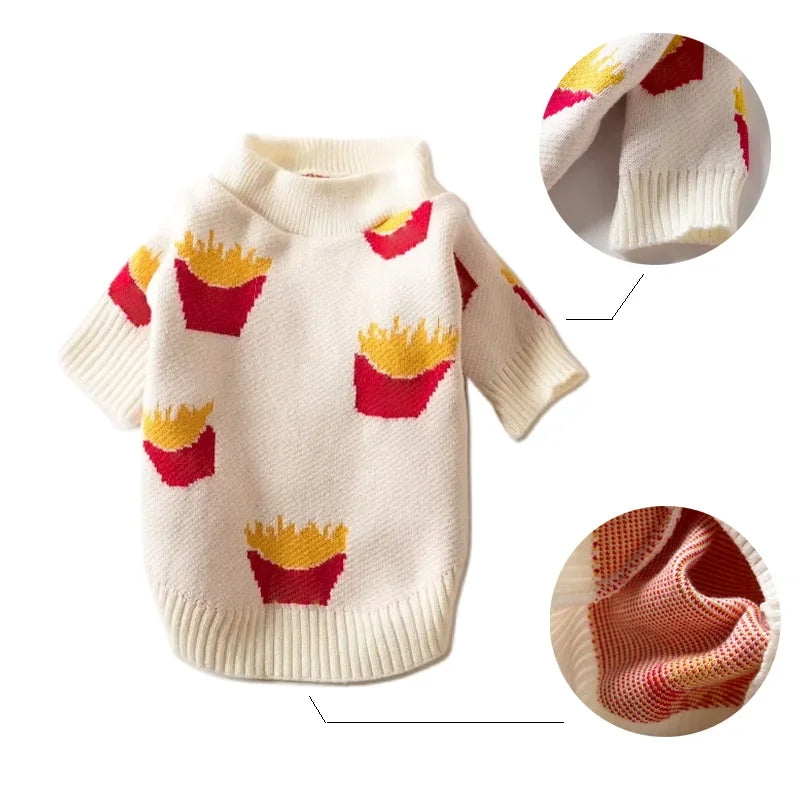 Soft Pet Dog Sweater Cotton Winter Puppy Clothes for Pet Small Dog Clothing French Fries Printed High Quality Design Pet Jacket