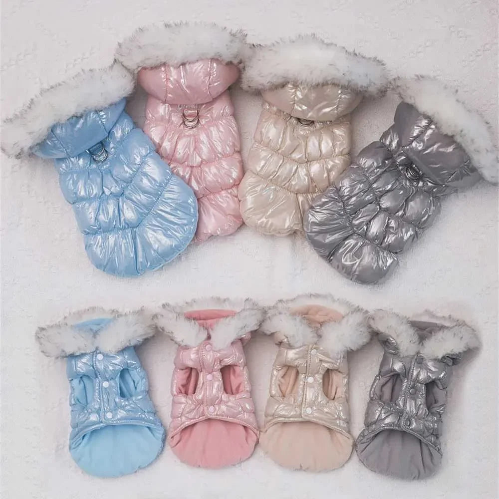 Fashion Winter Dog Down Jacket Warm Fleece Pet Coat For Small Dogs Yorkshire Shih Tzu Luxury Fur Collar Puppy Clothes OutfitsXJ2