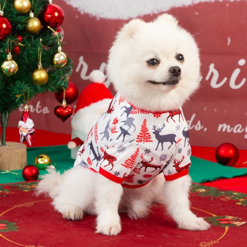 Christmas Dog Clothes Deer Snowman Print Dog Shirt Cute Soft Puppy Pullovers Luxury Cat Shirt Pet Costumes Chihuahua Dog Clothes