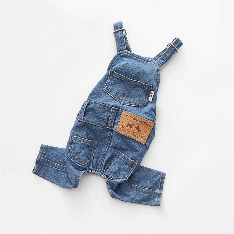 Dog Denim Jumpsuit Costume Puppy Jeans Overalls Clothes for Small Medium Dogs Bulldog Vintage 4 Legs Pet Shirt Pants Set Apparel