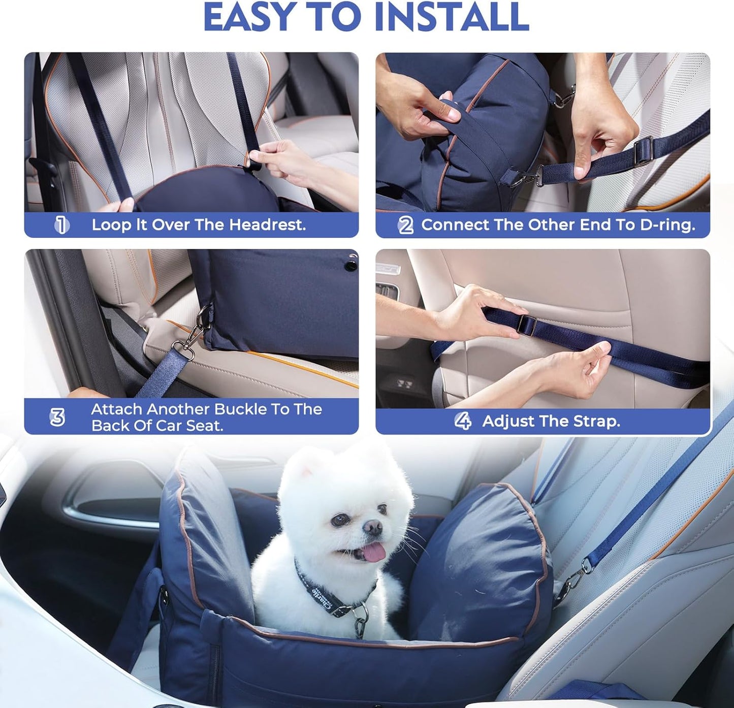 Luxurious Dog Car Seat for Small Dogs up to 20Lbs – 2-In-1 Puppy Cat Cozy Booster Carseat with Storage Pockets, Waterproof Outdoor Travel Pet Carrier Bed