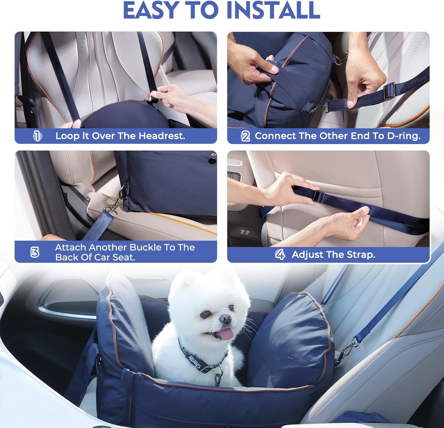 Luxurious Dog Car Seat for Small Dogs up to 20Lbs – 2-In-1 Puppy Cat Cozy Booster Carseat with Storage Pockets, Waterproof Outdoor Travel Pet Carrier Bed