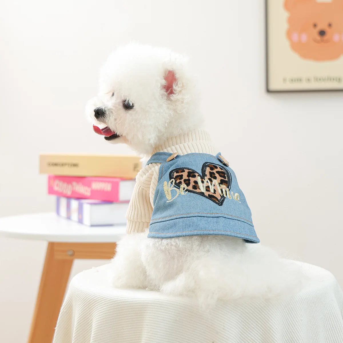 Warm Luxury Leopard heart Knitted Shirt With Denim Dress | Small Dog