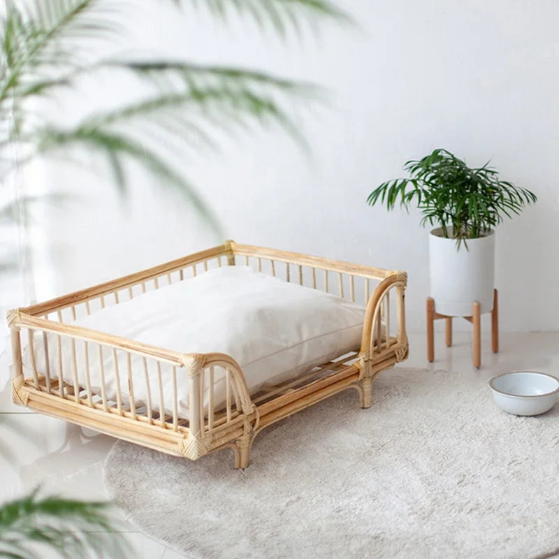 New Design Other Pet Beds and Accessories Rattan Dog Sofa Bed Natural Handmade Luxury Furniture for Pets