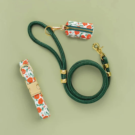 Luxury PU Leather Pet Dog Collar Walk Set Luxury Dog Training Collar and Leash Poop Bag Holder Sets