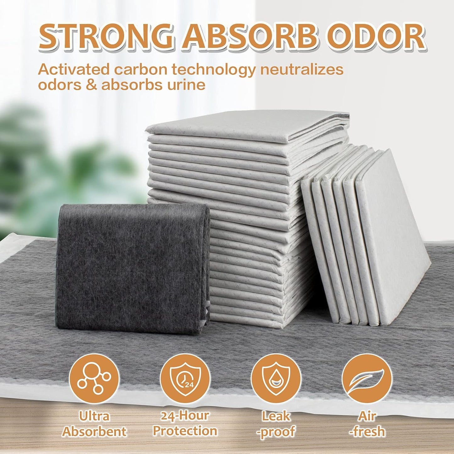 Charcoal Dog Pee Pads Extra Large 28" X 34", Puppy Pee Pads 40 Count, Potty Pads for Dogs with Adhesive Tape for Odor-Control & Leakproof, Disposable Pet Pads for Puppies, Dogs & Cats