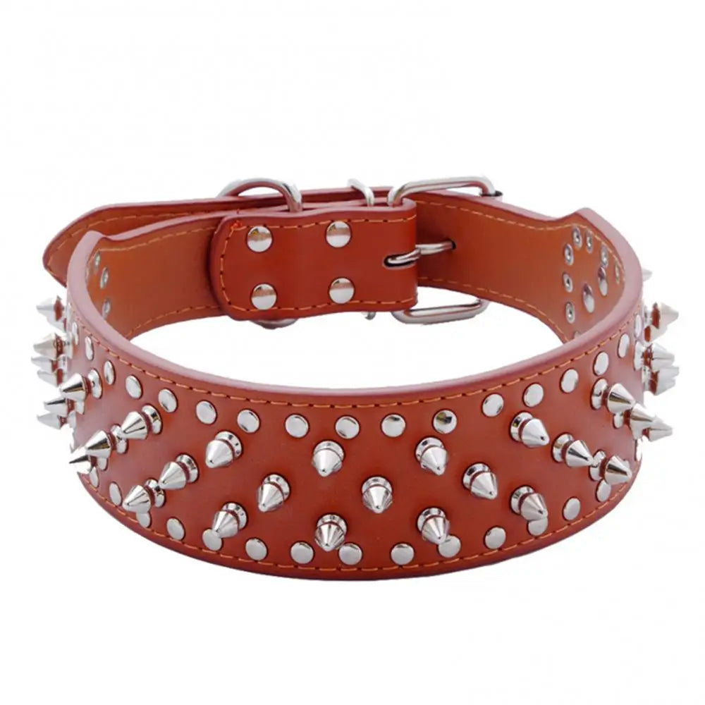 Large Dog Metal Rivets Collars Traction Leash Anti-breaking Neck Belt Luxury Leather Dog Collar Cool Spikes Metal Rivet For Pet