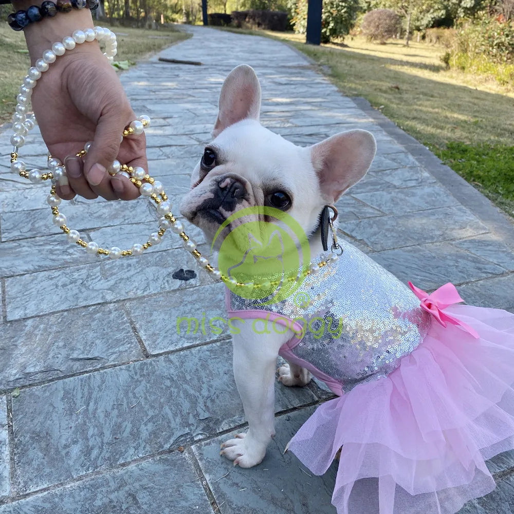 Luxury Pearls Beads Dog Leash Chain for Pets White Gold Leash for Dog Walking Dog Cat Collar Accessories Products for Small Dogs