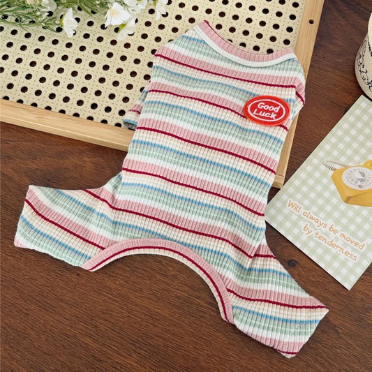 Colorful Stripes Dog Jumpsuits Autumn Warm Dog Clothes Luxury Puppy Rompers Cute Soft Cat Pajamas Poodle Pet Four Legged Clothes
