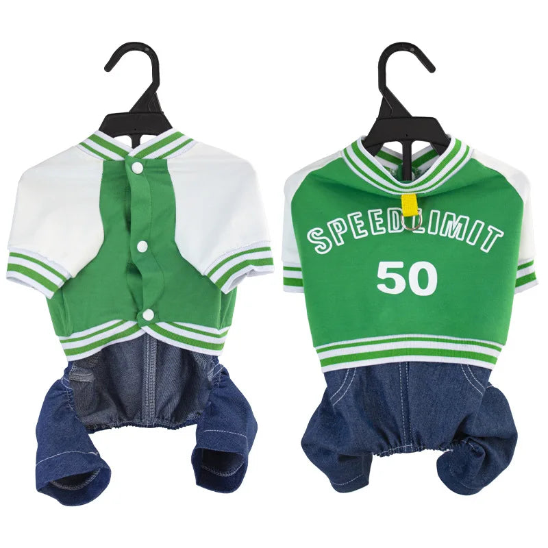 Dog Jumpsuit Jacket with Denim Pants Suit Overalls - 4-Legged One-piece Spring/Fall Outfits Pet Clothing for Small Medium Dogs