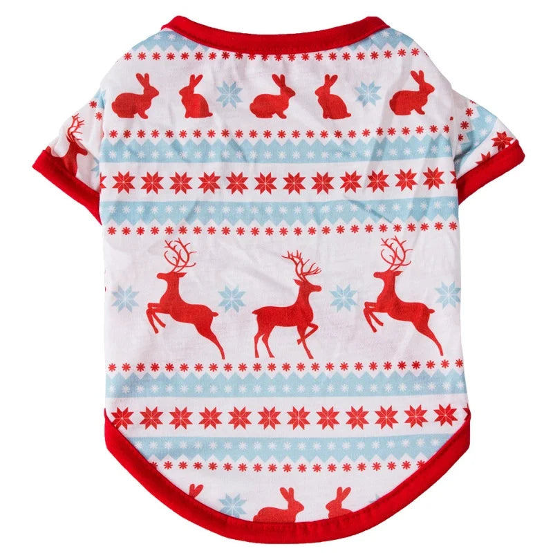 Christmas Dog Clothes Deer Snowman Print Dog Shirt Cute Soft Puppy Pullovers Luxury Cat Shirt Pet Costumes Chihuahua Dog Clothes