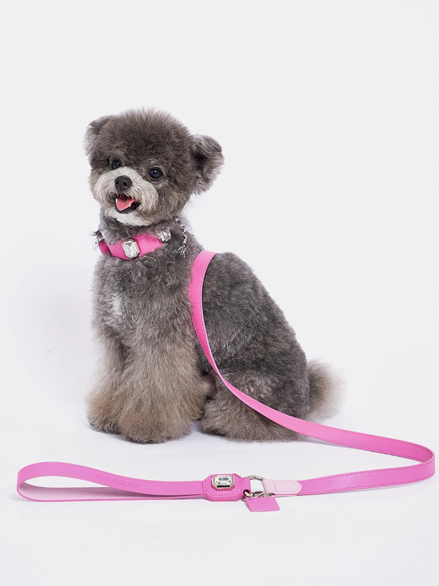 Pet Product Small Dog Collar Leash Set Pink Color Large Diamond Luxury Sparkling Design for Dogs & Cats Excellent Texture