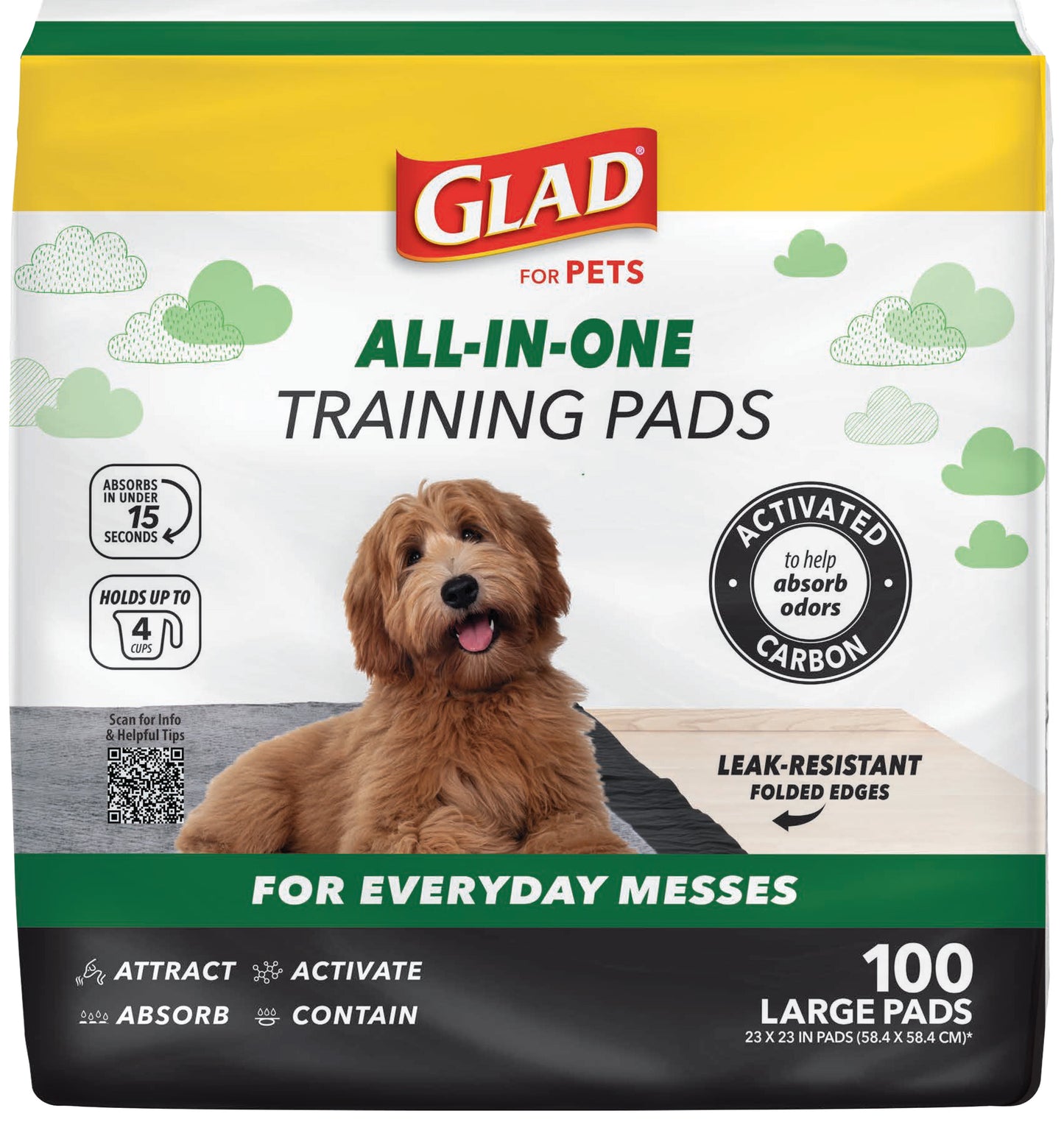 (4 Pack)  Activated Charcoal Leak-Resistant Training Pads for Dogs, 23In X 23In, 100 Count