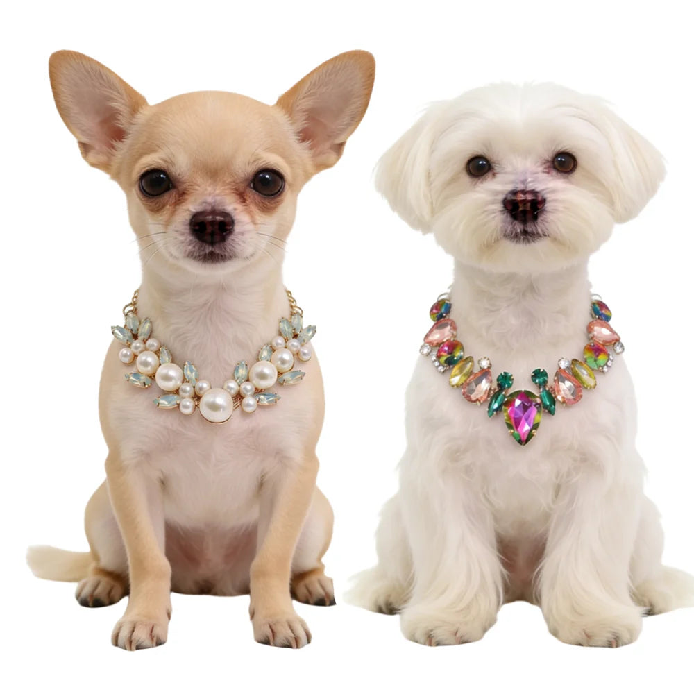 Pet Cat Accessories Luxury Cat Crystal Chain Necklace Adjustable Wedding Diamond Collar for Small Dogs Kitten Cat Puppy Necklace