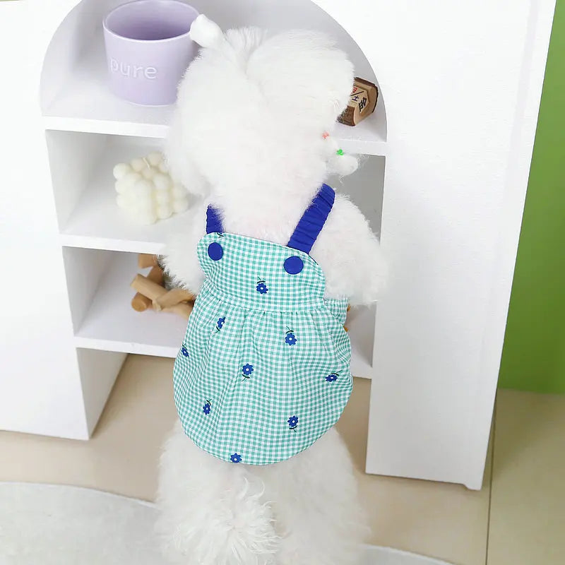 Puppy Dress Summer Pet overalls |Black & White Striped  Dress-|Luxury Blue Overalls Vest