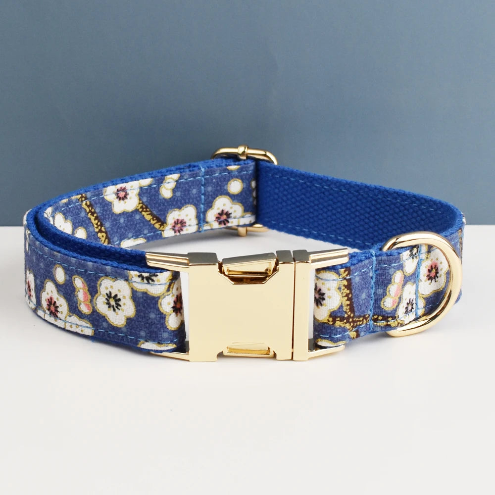 Luxury Personalized engravable dog collar Harness Leash Set Soft Cotton Floral Design Custom Bow Accessory for Dogs 02