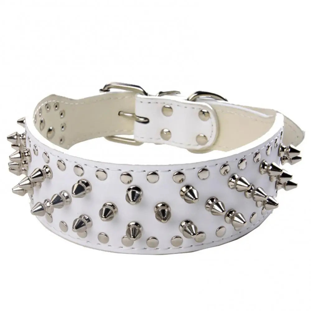 Large Dog Metal Rivets Collars Traction Leash Anti-breaking Neck Belt Luxury Leather Dog Collar Cool Spikes Metal Rivet For Pet