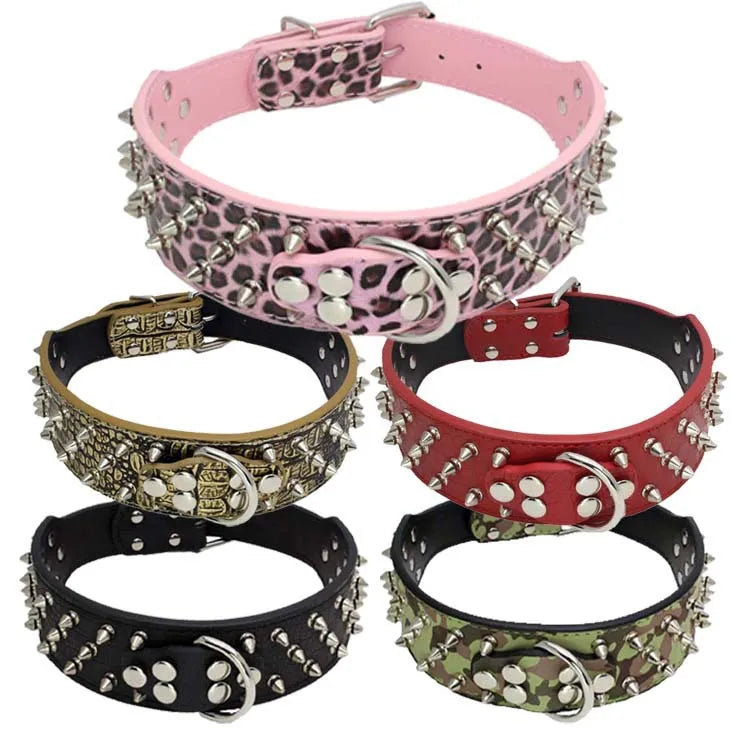 5cm Shiny luxury leather dog collar, retro willow nail decoration, sturdy and durable dog walking collar, medium to large dog