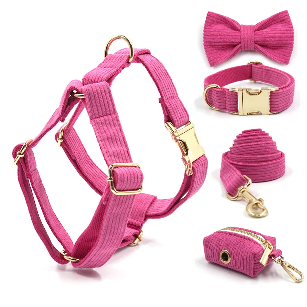 Luxury Pet Harness for Dogs Personalized Magenta Female Bowtie Dog Collar Durable Fully Adjsutable Cute Puppy Collar Leash Set