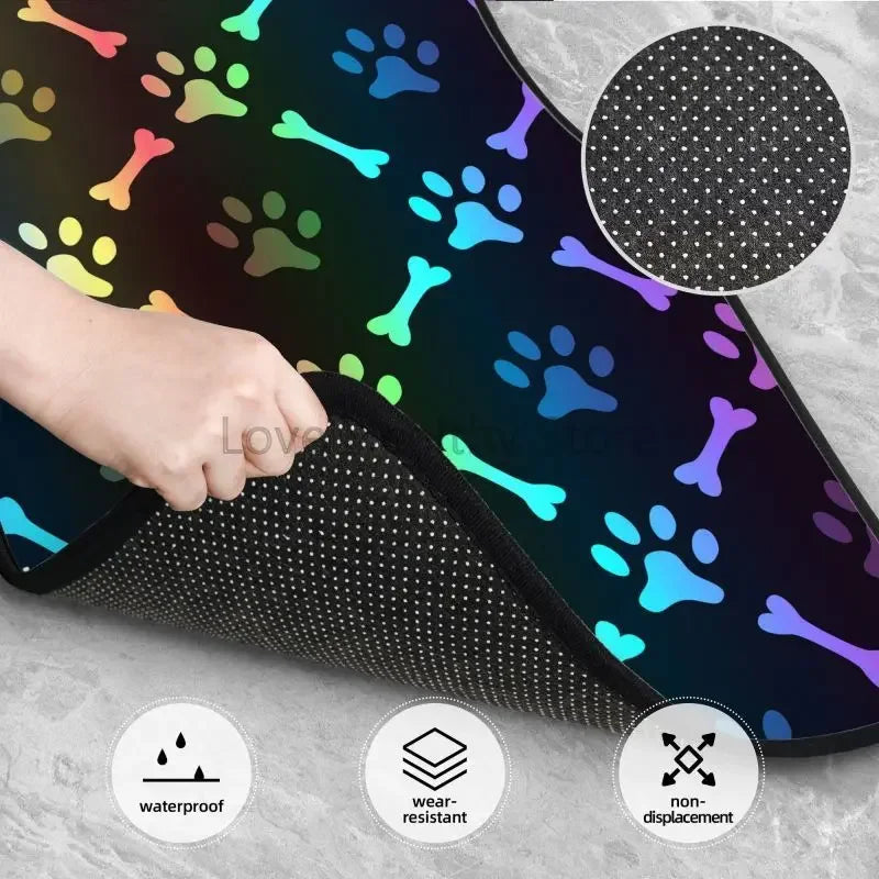 Rainbow Dog Paw Print Car Floor Mats Set of 4 Vehicle Front and Rear Foot Mats Non-Slip Car Accessories Universal for Car SUV