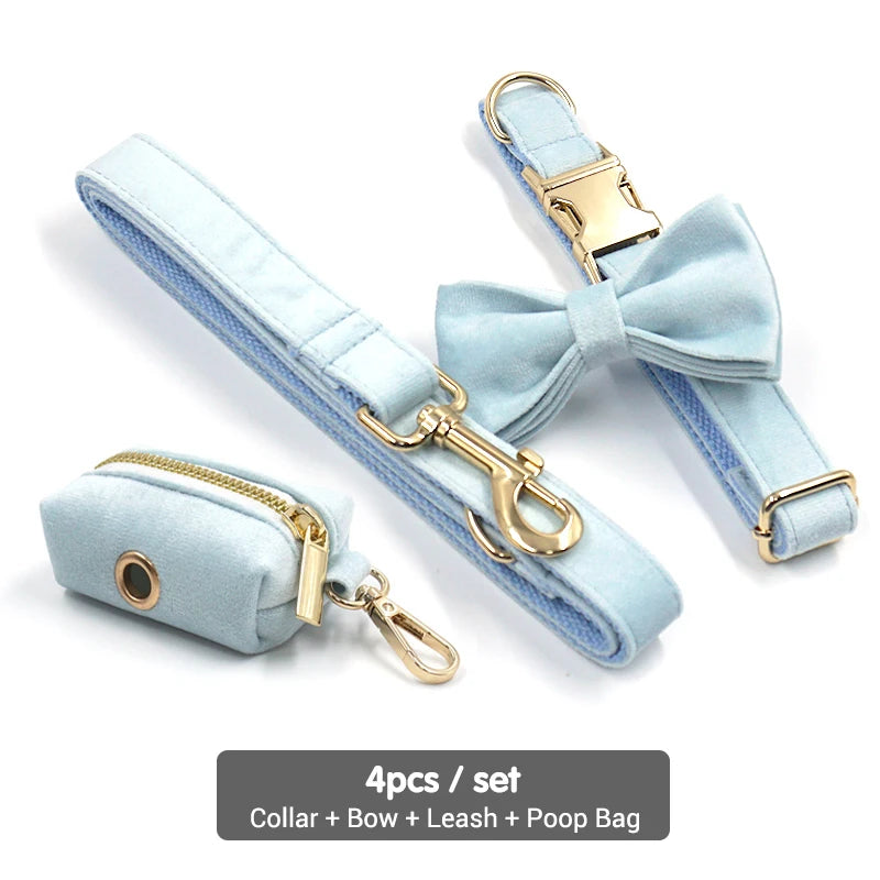 5pcs Dog Harness Set Personalized Engraving Luxury Dog Harness Bowtie Collar and Leash Set with Poop Bag  Pet Collar for Big Dog