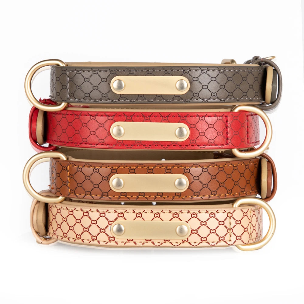 Custom Large Dog Collar Personalized Leather Pet Collar for French Bulldog Custom Name ID Tag Puppy Small Dog Soft Luxury Collar