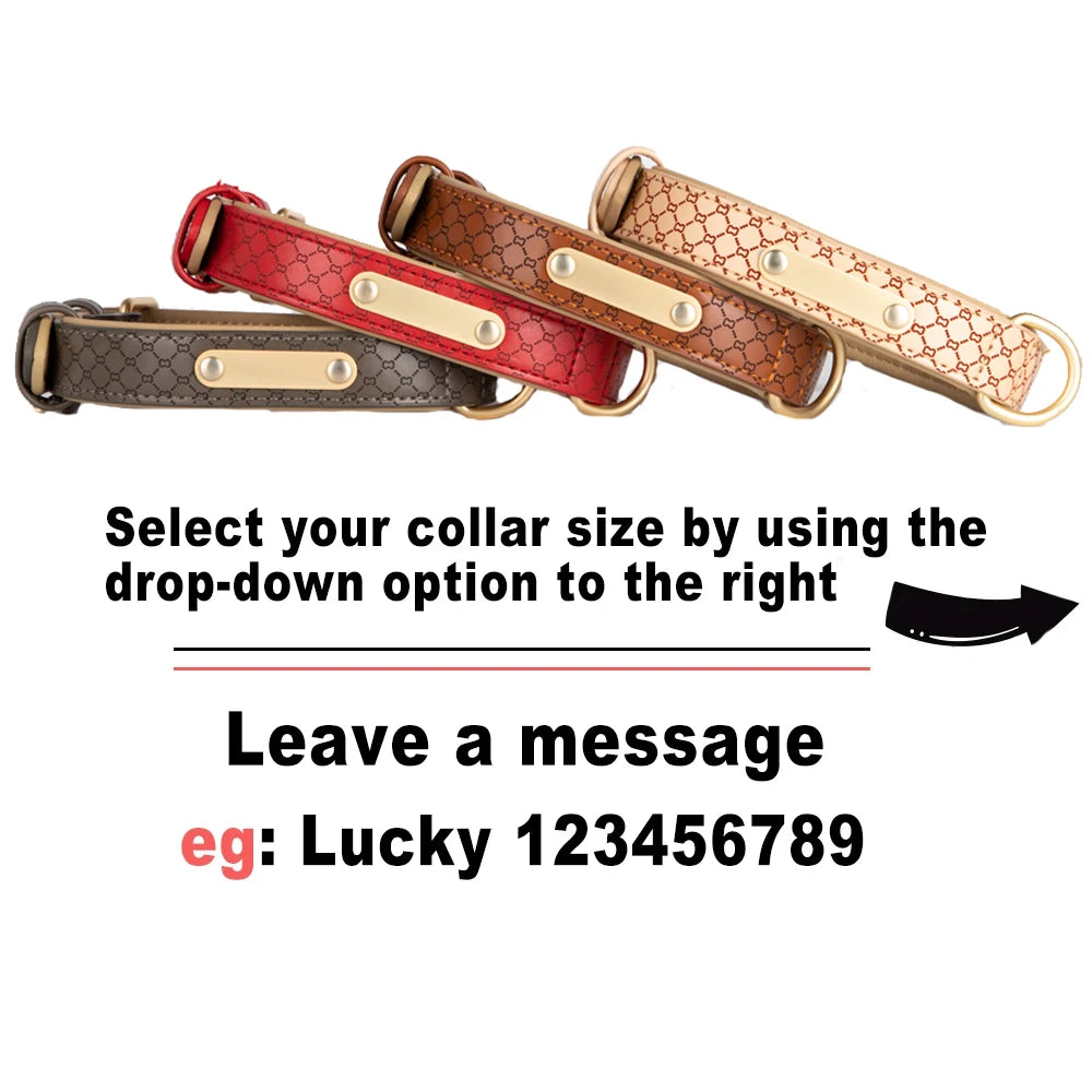 Custom Large Dog Collar Personalized Leather Pet Collar for French Bulldog Custom Name ID Tag Puppy Small Dog Soft Luxury Collar
