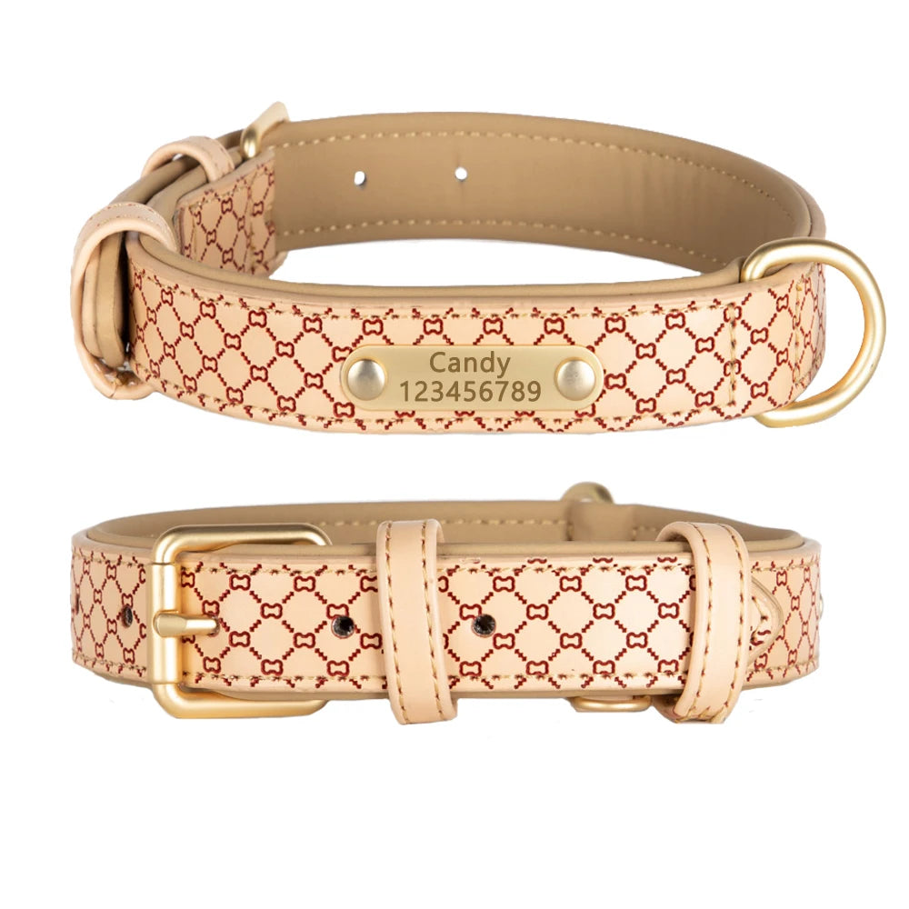 Custom Large Dog Collar Personalized Leather Pet Collar for French Bulldog Custom Name ID Tag Puppy Small Dog Soft Luxury Collar