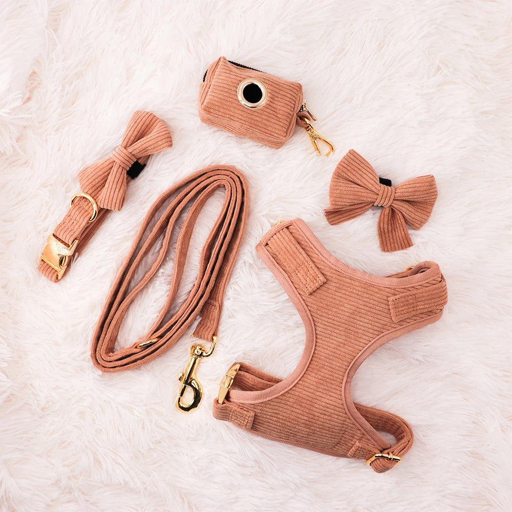 Hot Selling Premium Corduroy Fabric Dog Harness Set,Luxury Comfortable Corduroy Pet Harness Vest for Dogs