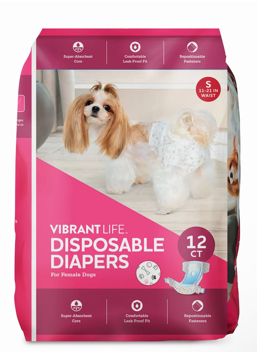 Vibrant Life Disposable Dog Diapers for Female Dogs, , 12 Count