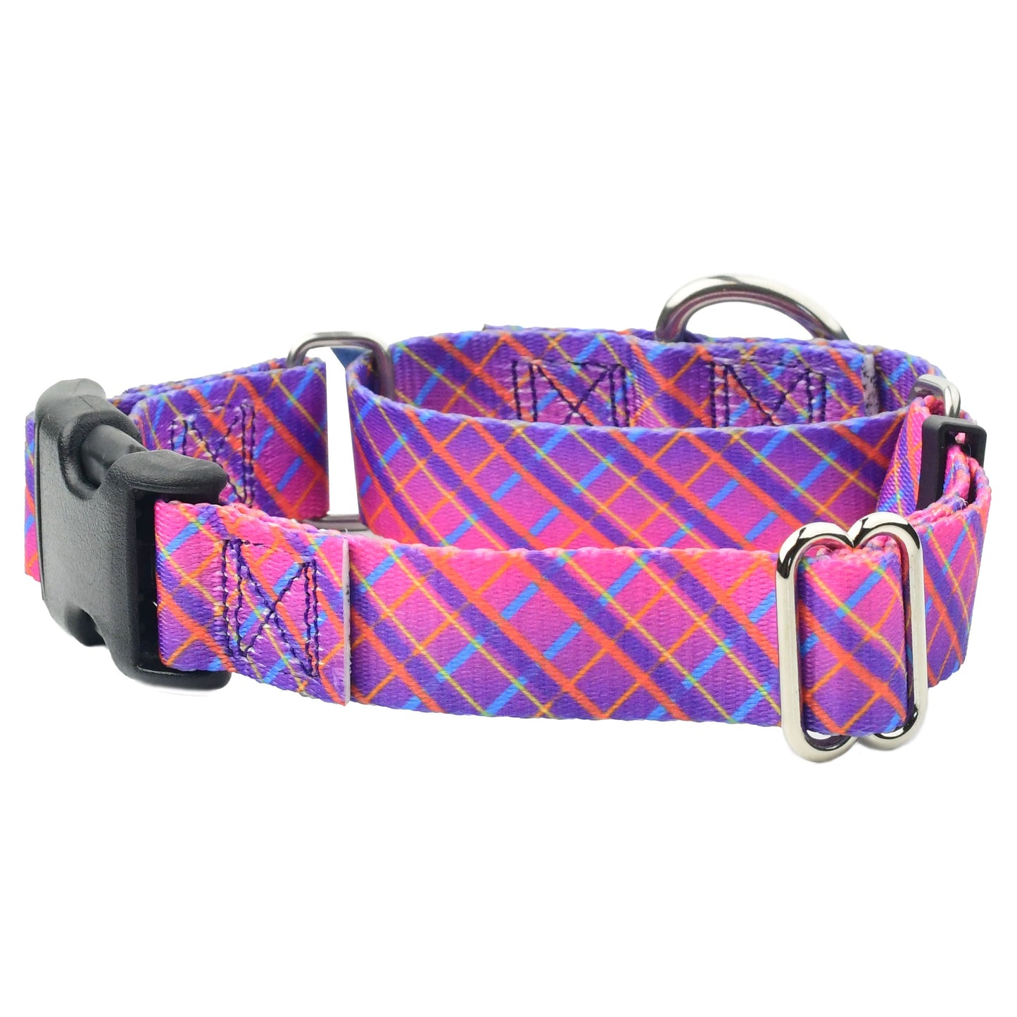 Neon Sunrise Pink Plaid Buckle Martingale Dog Collar – EarthStyle