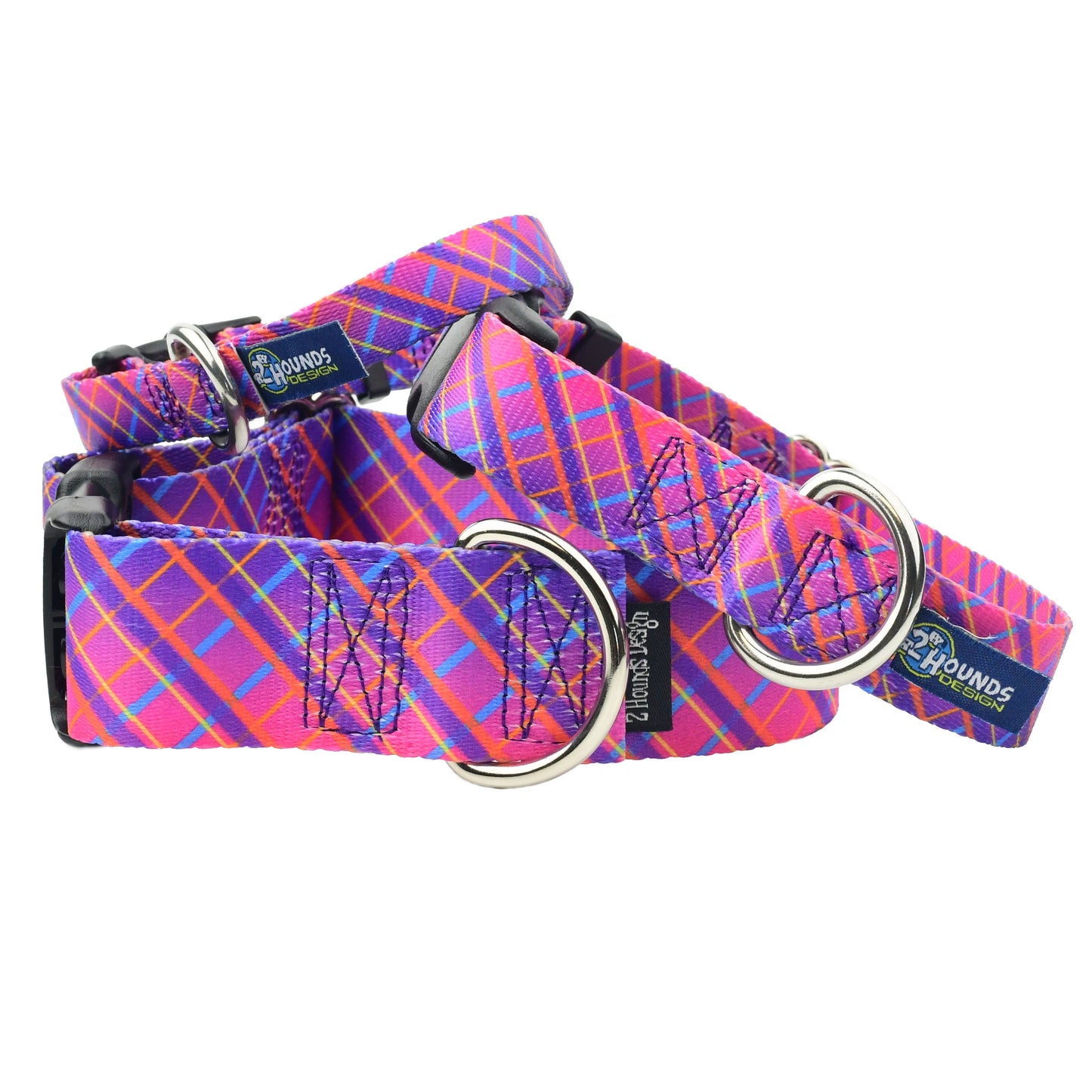 Neon Sunrise Pink Plaid Buckle Martingale Dog Collar – EarthStyle