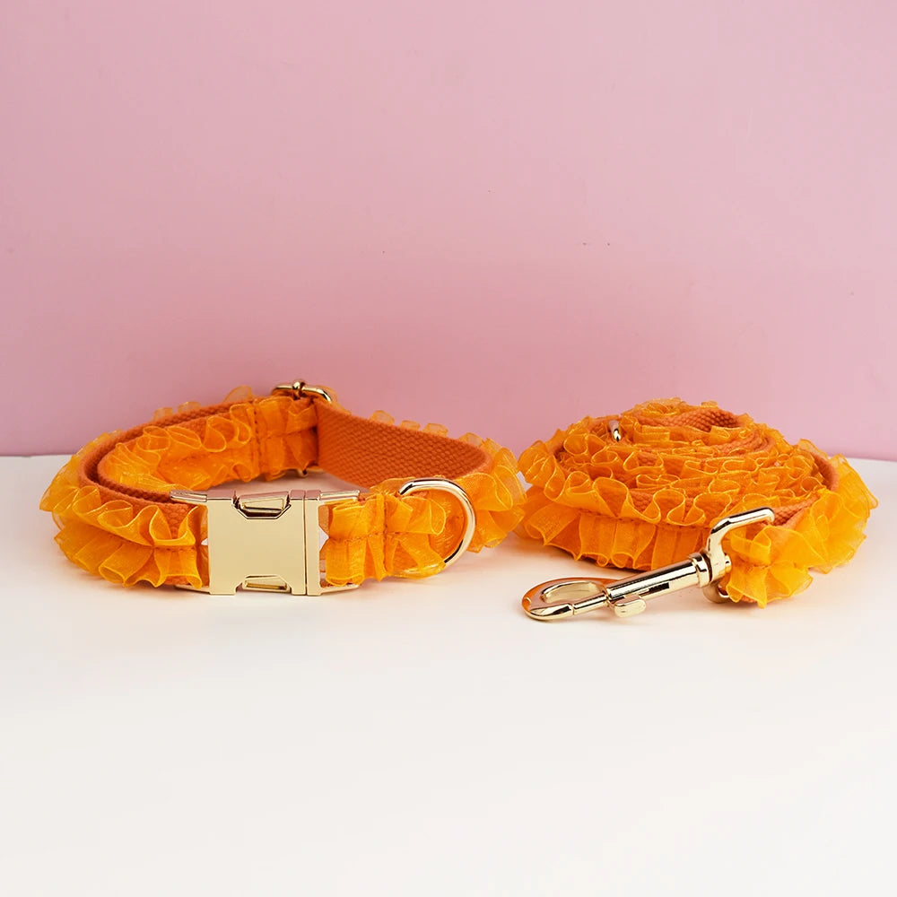 Luxury Custom Engraved Lace designer dog collar and leash set Personalized PetHarness Nameplate Wedding Accessory for Dogs