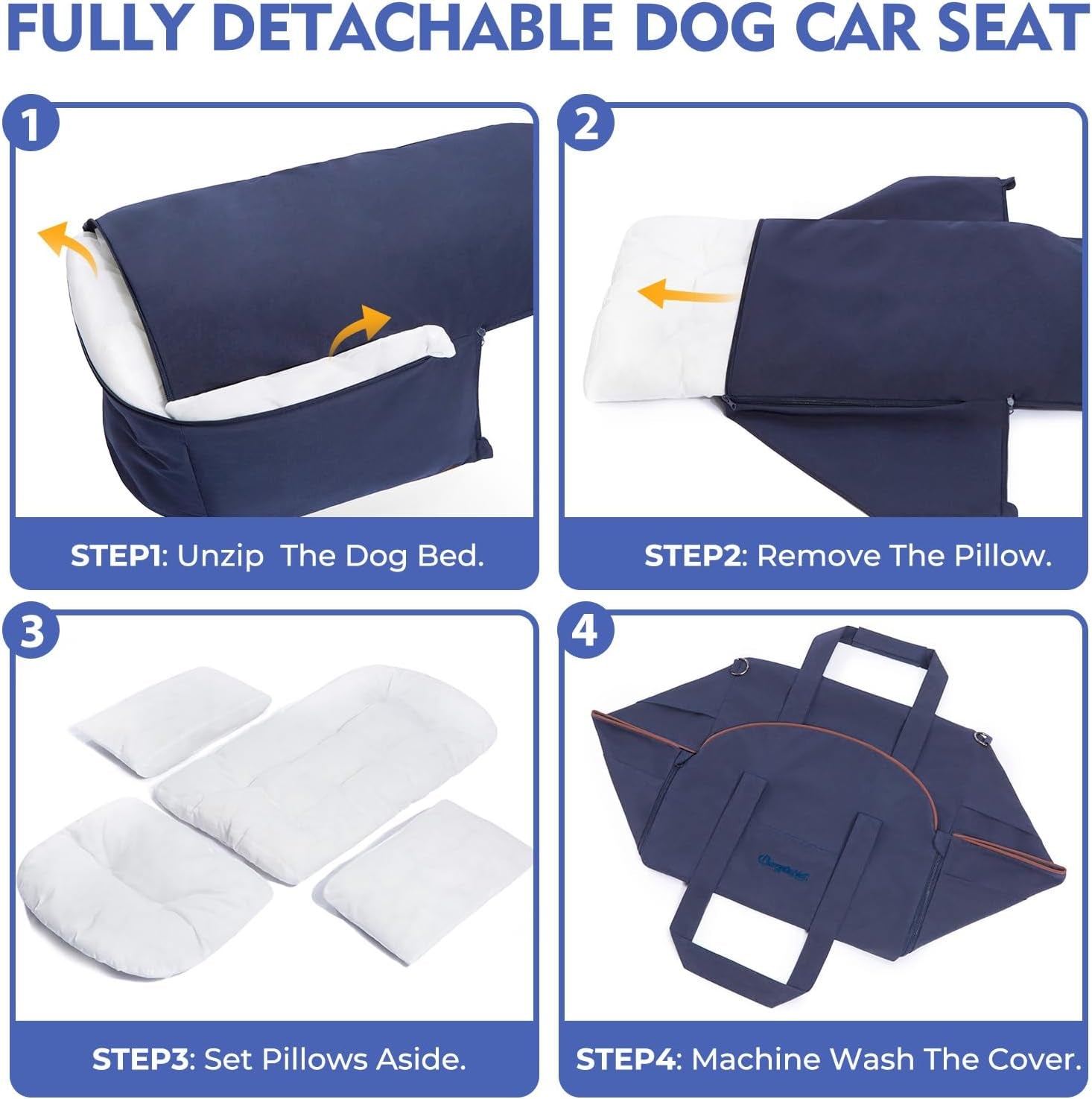 Luxurious Dog Car Seat for Small Dogs up to 20Lbs – 2-In-1 Puppy Cat Cozy Booster Carseat with Storage Pockets, Waterproof Outdoor Travel Pet Carrier Bed