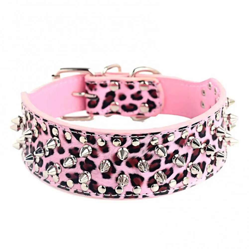 Large Dog Metal Rivets Collars Traction Leash Anti-breaking Neck Belt Luxury Leather Dog Collar Cool Spikes Metal Rivet For Pet