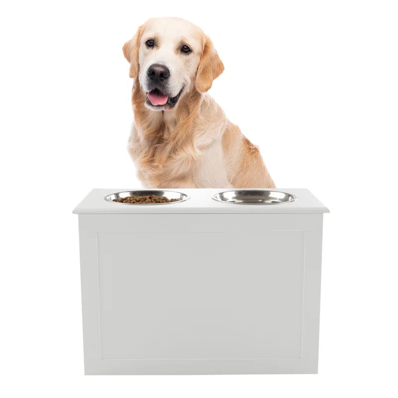 Elevated Dog Bowls with Storage, White