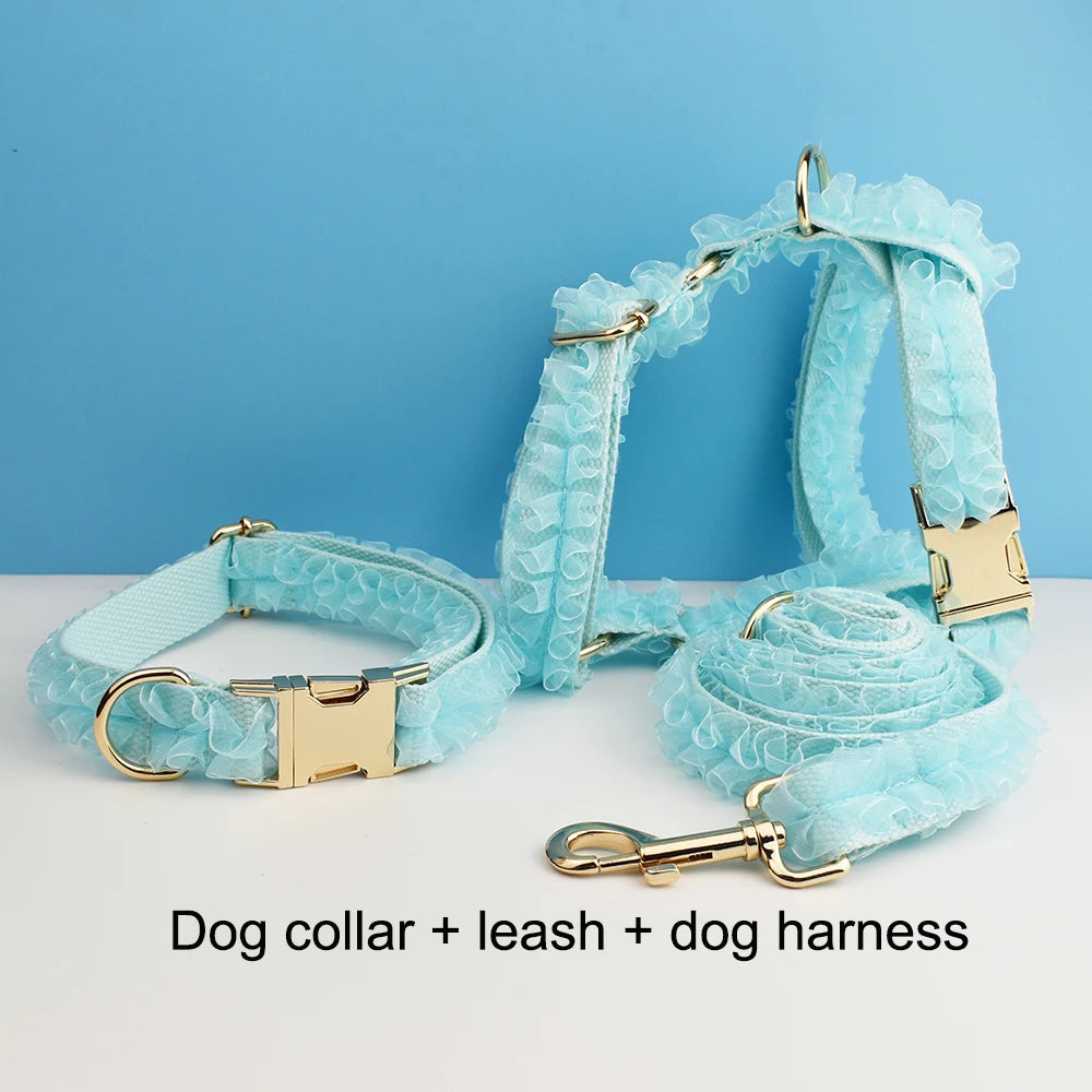 Luxury Lace Dog Collar with Custom Engraved Nameplate Personalized Pet Wedding Harness Accessory for Dogs