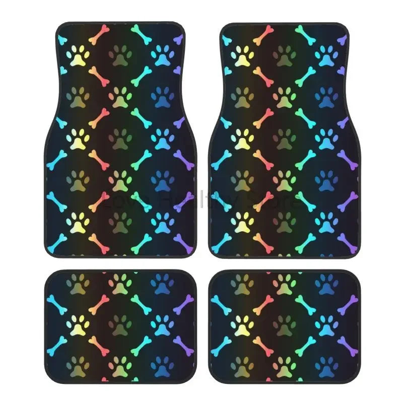 Rainbow Dog Paw Print Car Floor Mats Set of 4 Vehicle Front and Rear Foot Mats Non-Slip Car Accessories Universal for Car SUV