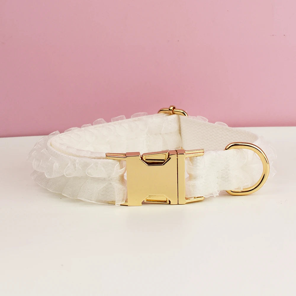 Luxury Custom Engraved Lace designer dog collar and leash set Personalized PetHarness Nameplate Wedding Accessory for Dogs