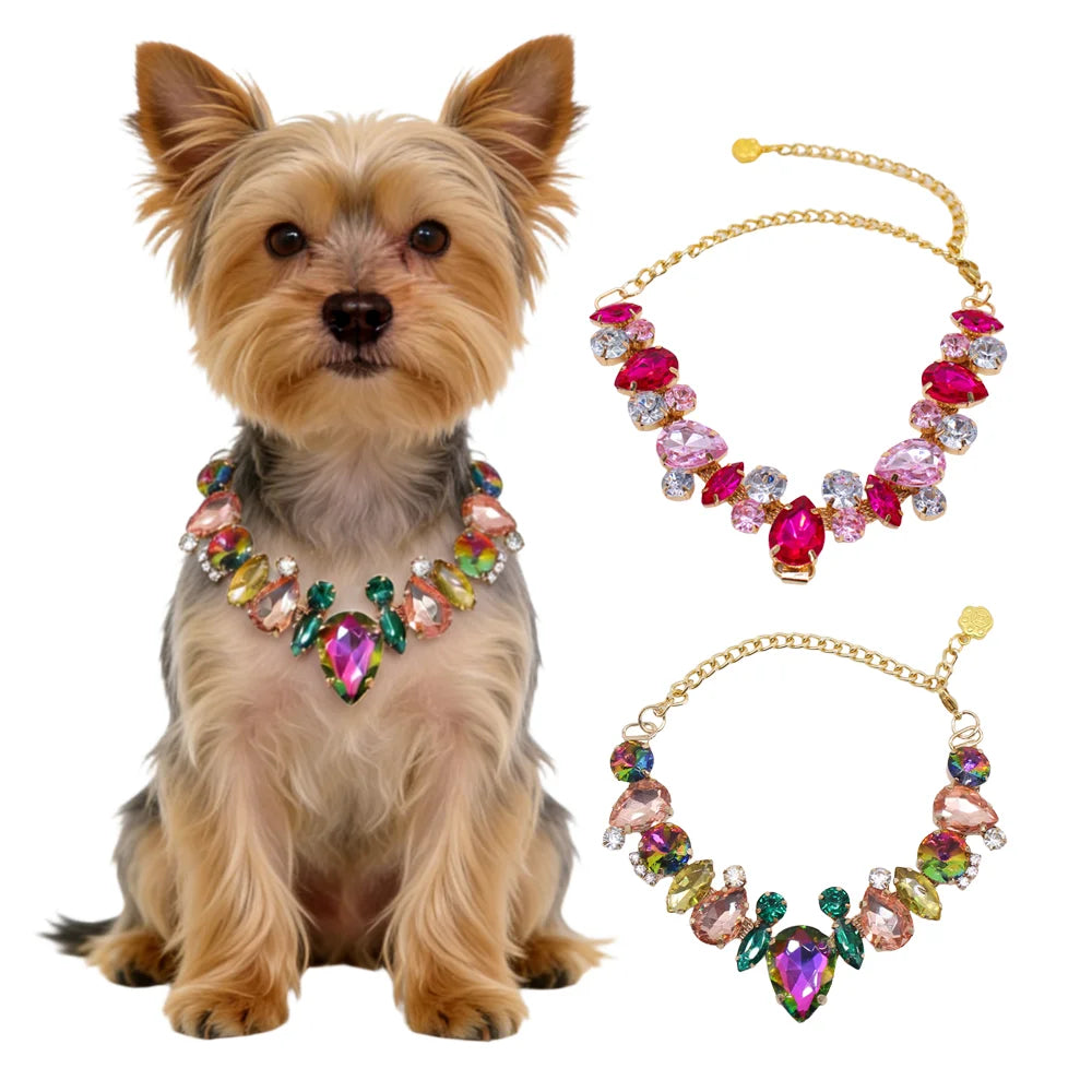 Pet Cat Accessories Luxury Cat Crystal Chain Necklace Adjustable Wedding Diamond Collar for Small Dogs Kitten Cat Puppy Necklace
