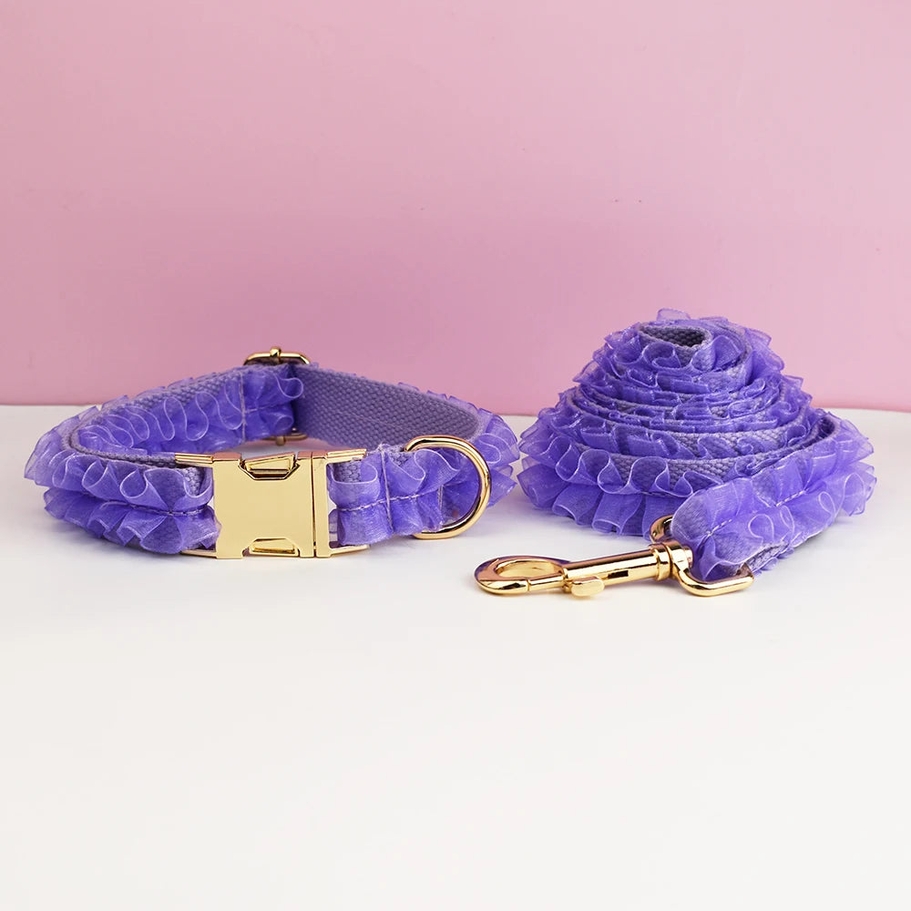 Luxury Custom Engraved Lace designer dog collar and leash set Personalized PetHarness Nameplate Wedding Accessory for Dogs