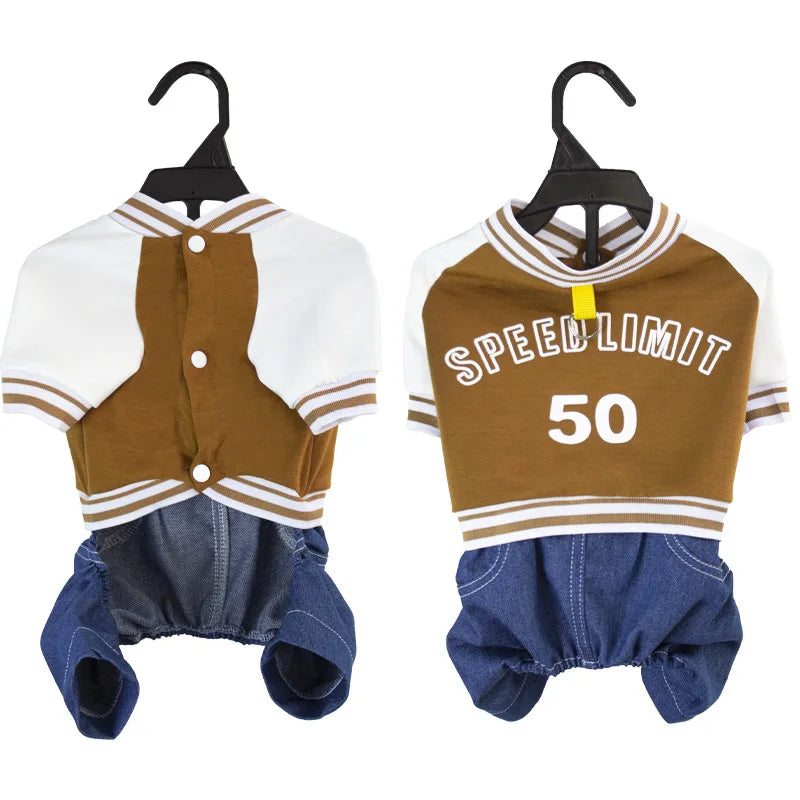 Dog Jumpsuit Jacket with Denim Pants Suit Overalls - 4-Legged One-piece Spring/Fall Outfits Pet Clothing for Small Medium Dogs